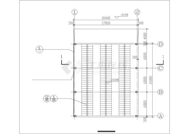 武汉市某工厂190平米单层钢结构自行车棚建筑设计CAD图纸-图二