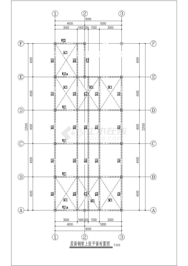 广州市某大学1800平米三角形屋架结构学生食堂结构设计CAD图纸-图一