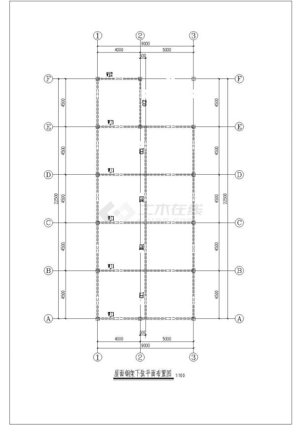 广州市某大学1800平米三角形屋架结构学生食堂结构设计CAD图纸-图二