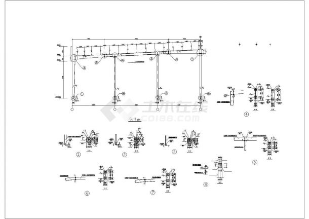太原市某医药公司单层门式钢结构质检中心结构设计CAD图纸-图二