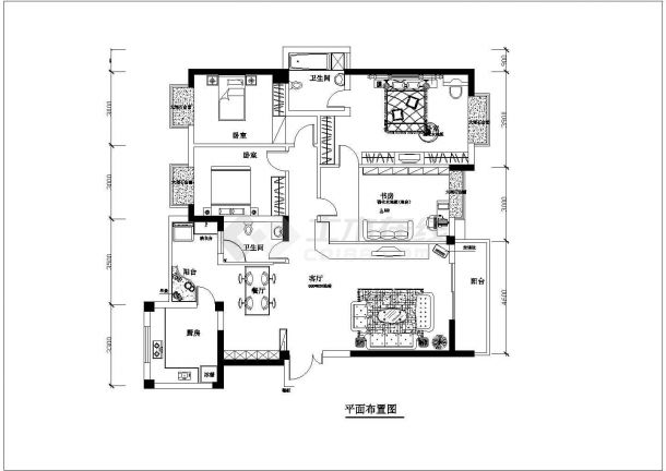 杭州市某小区大四居家装室内装修方案cad施工图纸-图二