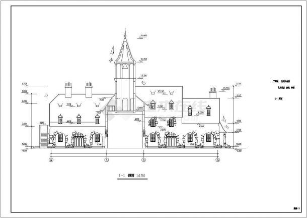 某多层框架结构艺术品店（含酒吧、钟楼）设计cad全套建筑施工图-图二