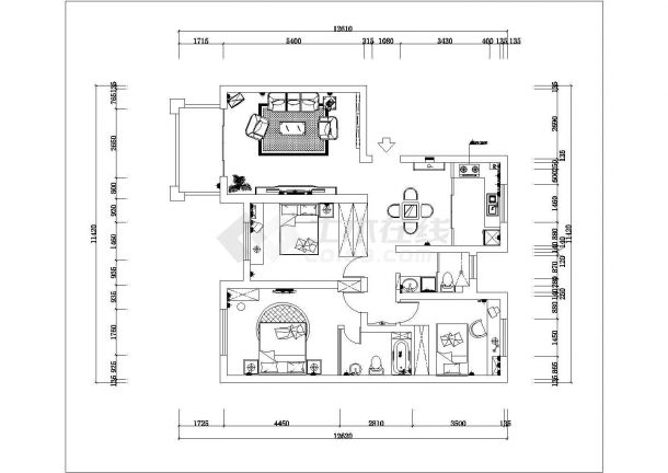 成都市某高档小区经典户型全套装修施工设计CAD图纸-图二