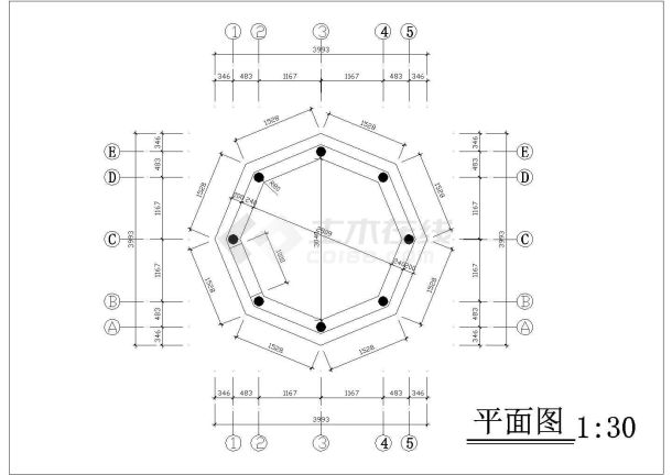 某经典八角亭CAD设计详细施工图-图一