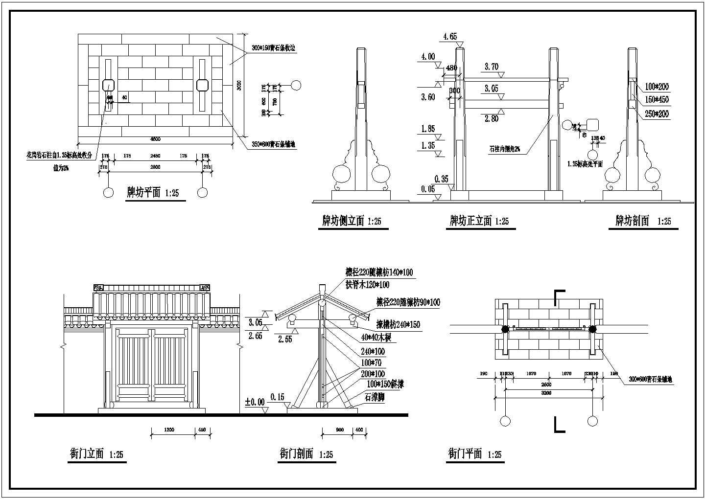 某牌坊CAD设计大样构造施工图