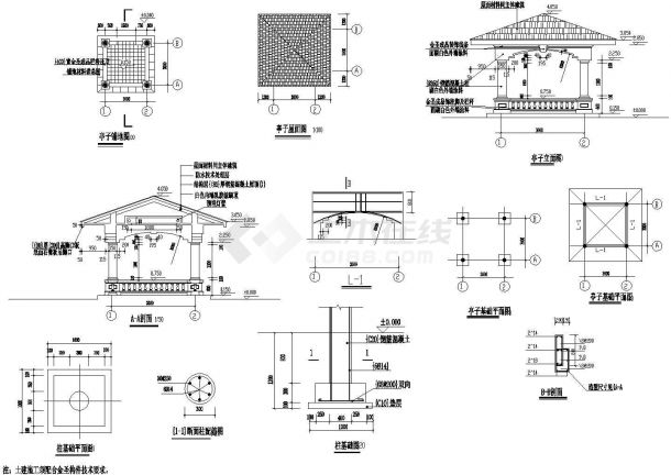 某凉亭详图CAD全套建筑图-图一