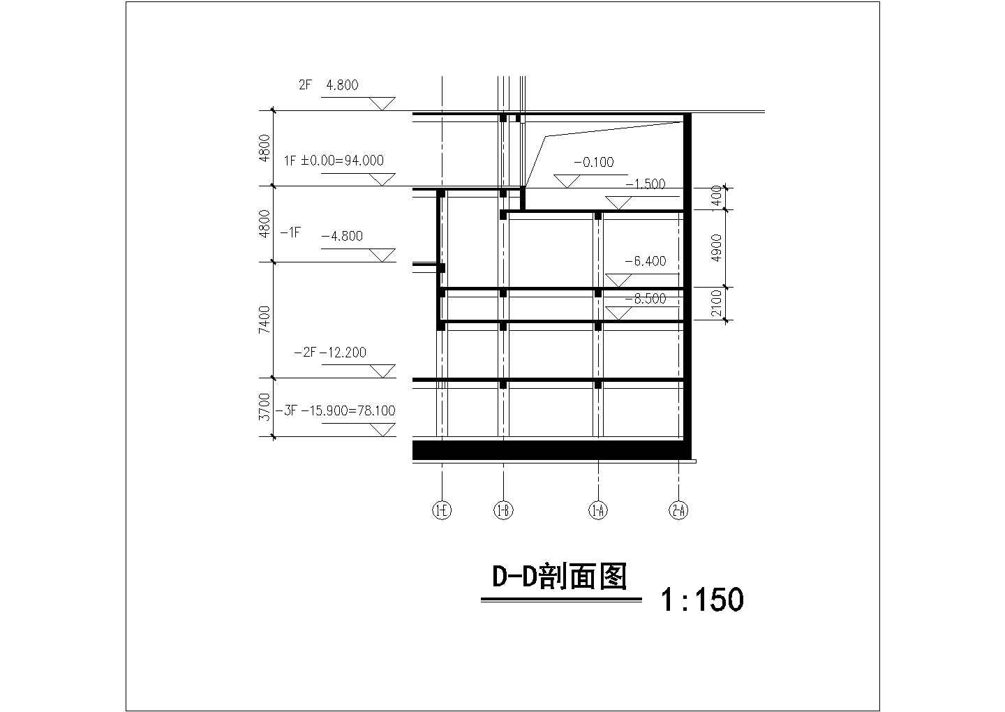 某商业街29层框剪结构商业写字楼立剖面设计CAD图纸（不含地下3层）