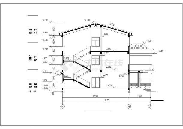 厦门市某事业单位1800平米3层砖混结构办公综合楼建筑设计CAD图纸-图二