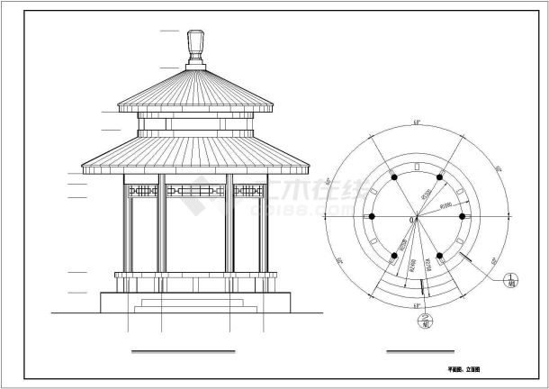 某亭子CAD平面设计施工详图-图一
