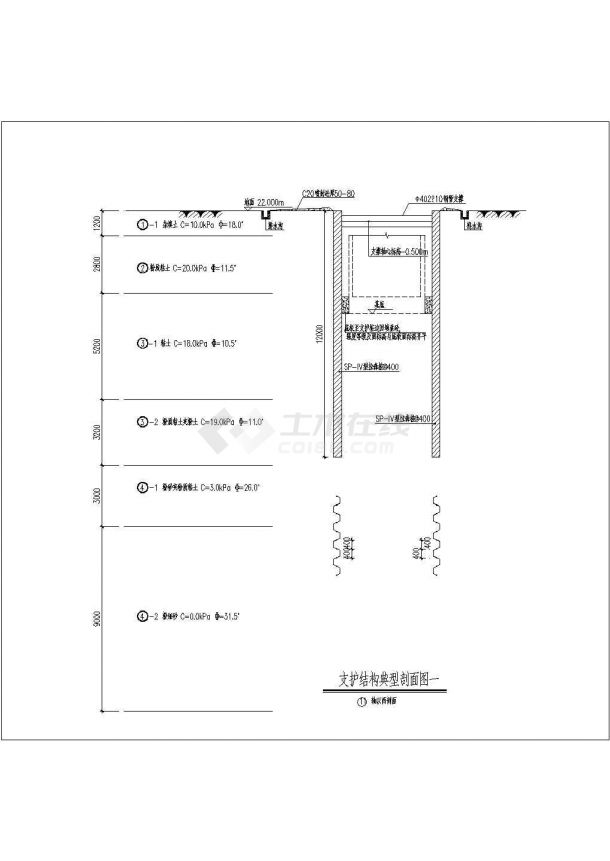 拉森钢板桩、转角异型支护CAD大样图(含SP-IV型拉森钢板桩支护大样图)-图一
