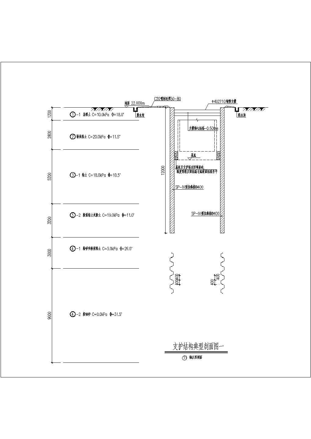 拉森钢板桩、转角异型支护CAD大样图(含SP-IV型拉森钢板桩支护大样图)