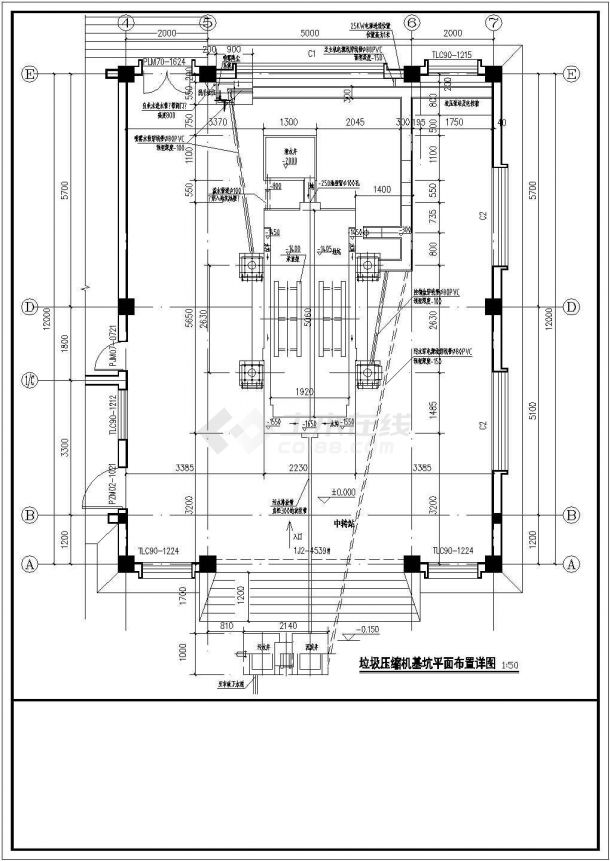 苏州某垃圾中转站建筑施工设计全套cad图(含垃圾压缩机基坑平面布置详图)-图二