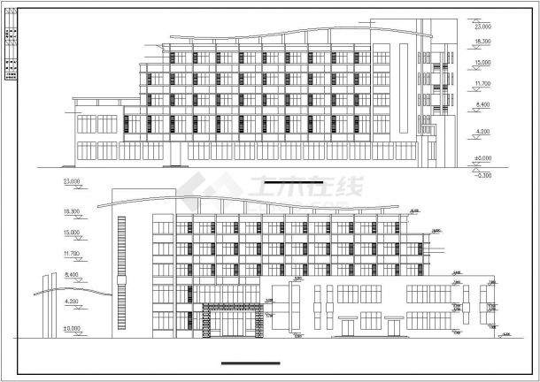 某中学多层餐厅宿舍综合楼建筑设计CAD图纸-图二