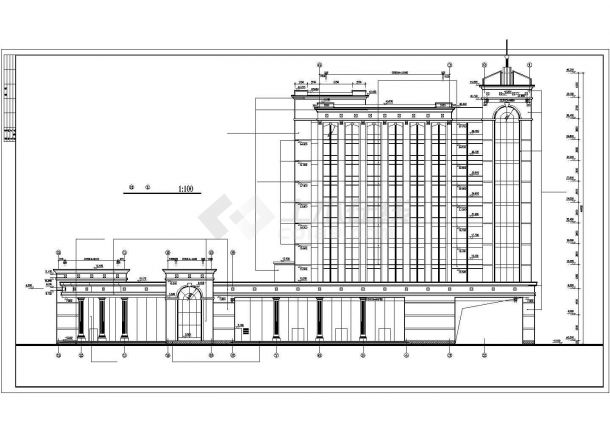烟台市人民西路某11层框架结构办公楼全套建筑设计CAD图纸-图一