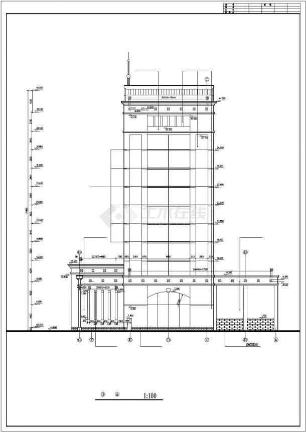 烟台市人民西路某11层框架结构办公楼全套建筑设计CAD图纸-图二