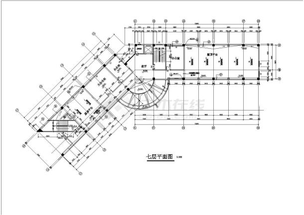杭州市某公司4480平米七层框架结构办公楼建筑设计CAD图纸-图一