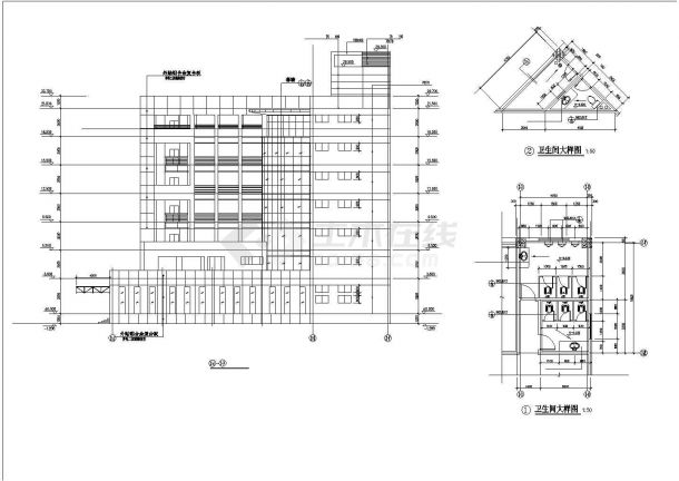 杭州市某公司4480平米七层框架结构办公楼建筑设计CAD图纸-图二