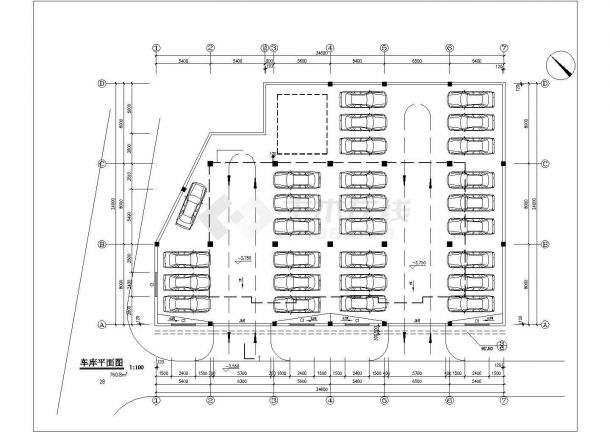 昆山市某现代化商业大厦760平米地下停车库施工设计CAD图纸-图二