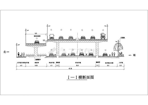 某高架道路CAD设计大样施工绿化断面-图一