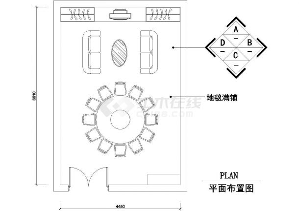 沈阳市白金御府大酒店内部VIP商务包厢施工设计CAD图纸-图二