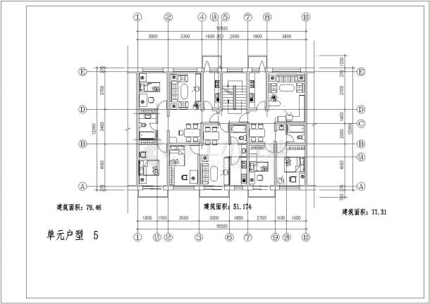 小区住宅经典户型公寓楼全套建筑施工设计cad图纸-图二