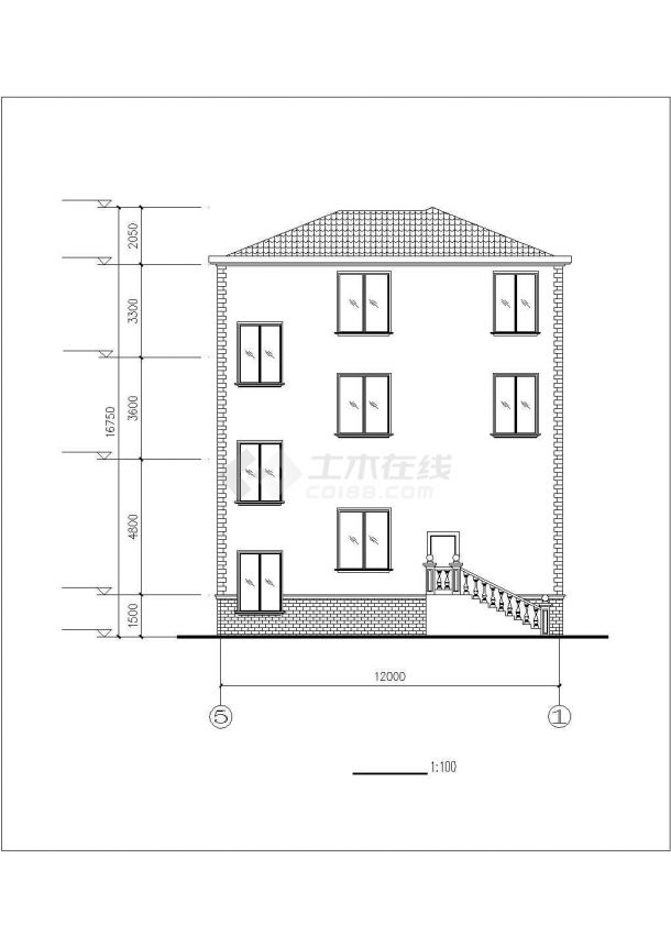 舟山市某度假村3层砖混结构独栋别墅建筑设计CAD图纸（含半地下室）-图二