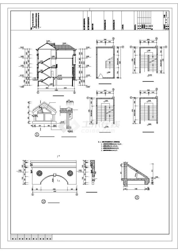 610平米3层砖混结构私建别墅楼全套建筑设计CAD图纸（含水电和结构图）-图一