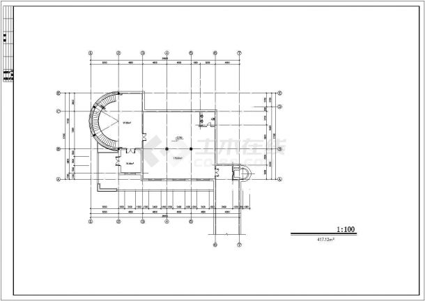 900平米左右3层框架结构坡地酒店建筑设计CAD图纸（含地下层）-图一