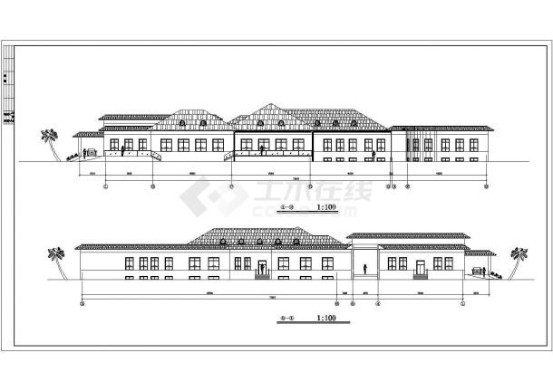 2100平米2层框架结构休闲招待所建筑设计CAD图纸（含地下1层）-图二