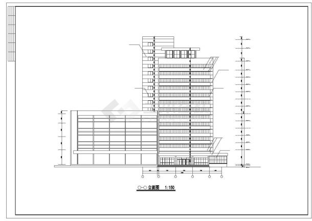 1.1万平米12层框架结构商务大酒店建筑设计CAD图纸（含地下1层）-图一