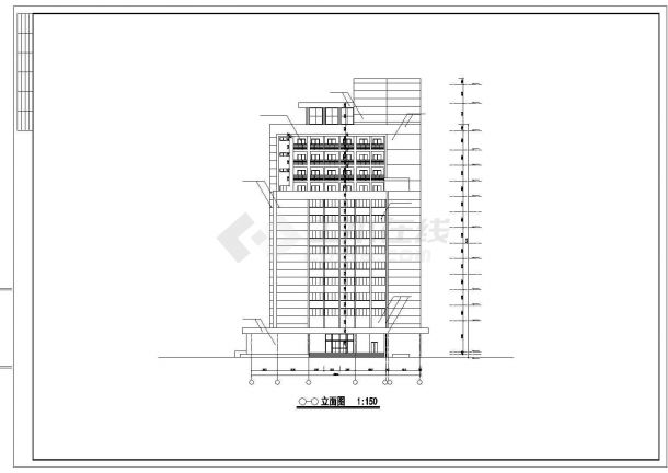 1.1万平米12层框架结构商务大酒店建筑设计CAD图纸（含地下1层）-图二