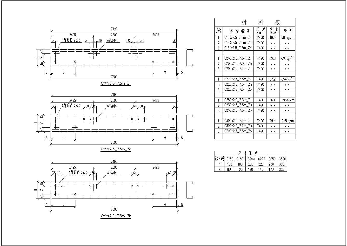 经典C型钢檩条构件cad大样图（6张图）