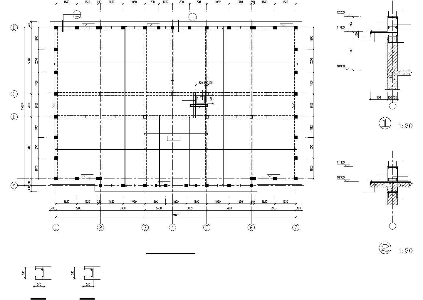 合肥市某公司3层框混结构办公综合楼结构设计CAD图纸