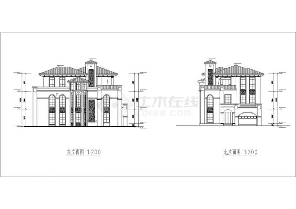 成都市某现代村镇三层框架结构简约型别墅建筑设计CAD图纸（含地下层）-图二