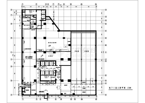三亚市某商业街1800平米地下2层停车库全套平面设计CAD图纸-图二