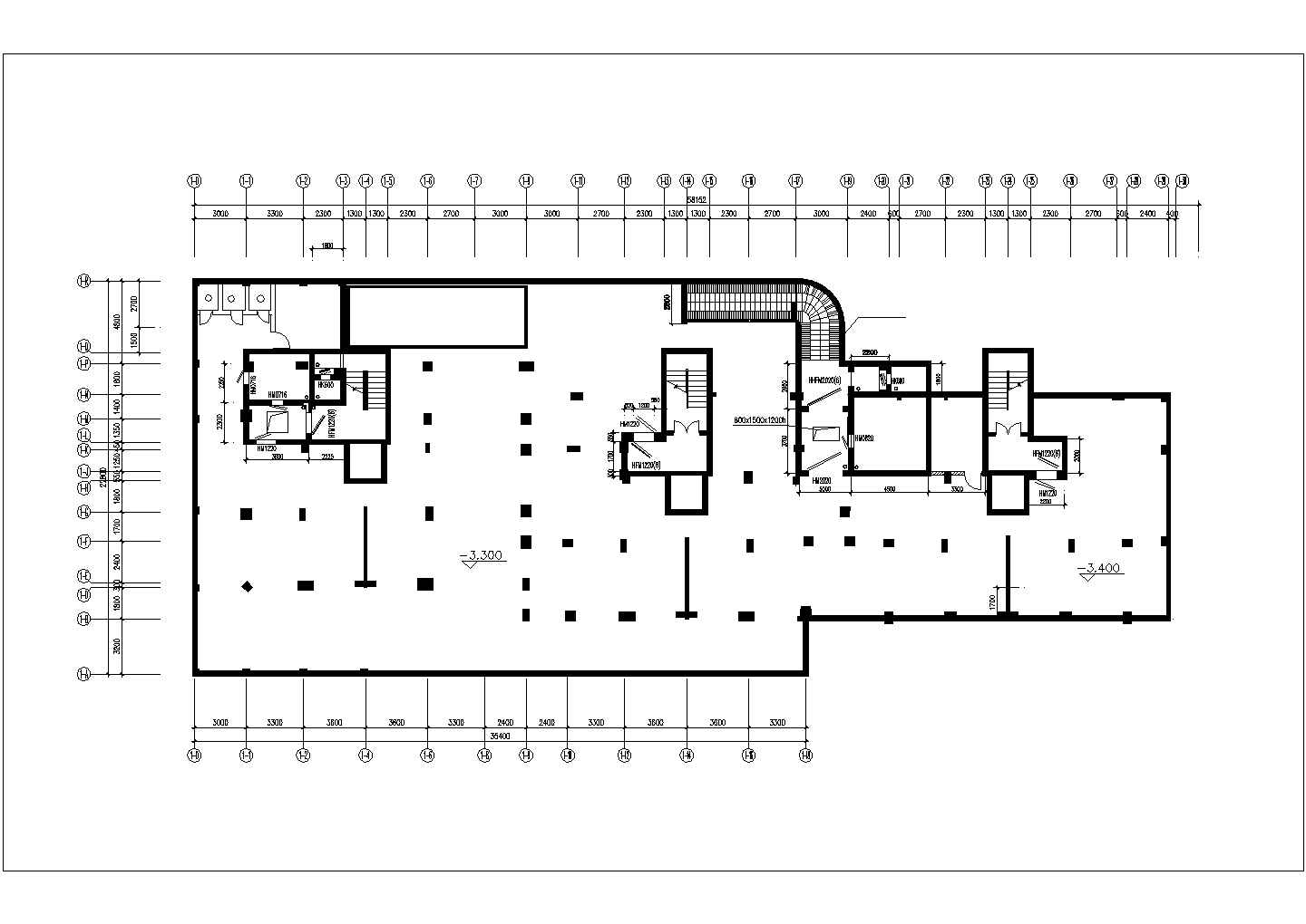 三亚市某商业街1800平米地下2层停车库全套平面设计CAD图纸