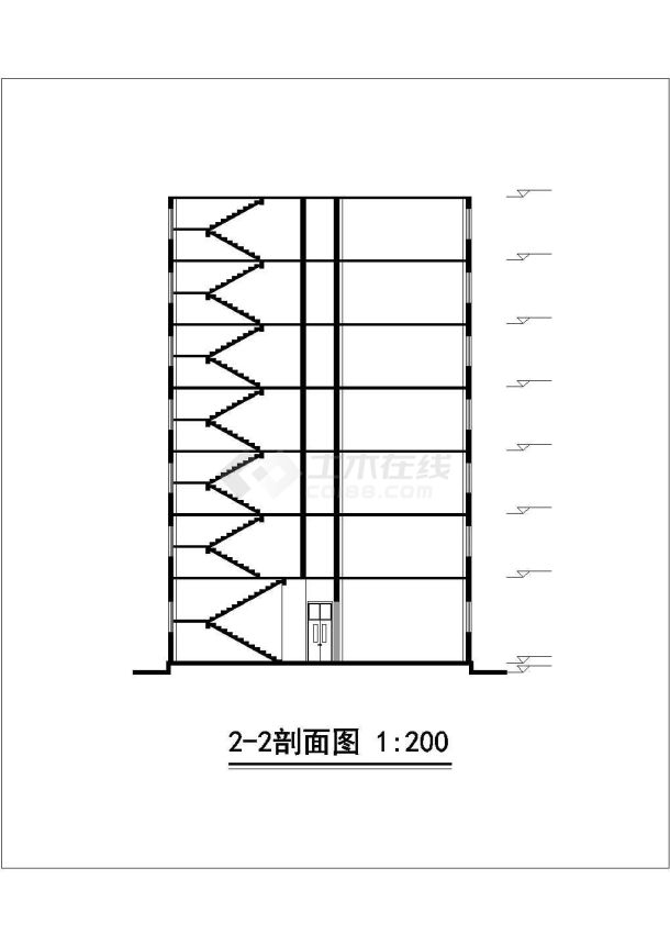 9800平米7层框架结构高档商务旅馆全套建筑设计CAD图纸-图二