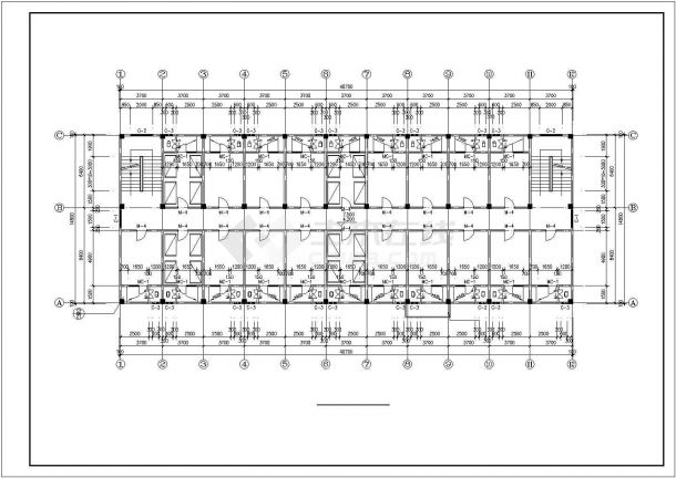 2100平米4层框架结构办公楼建筑设计CAD图纸（含天面层）-图二