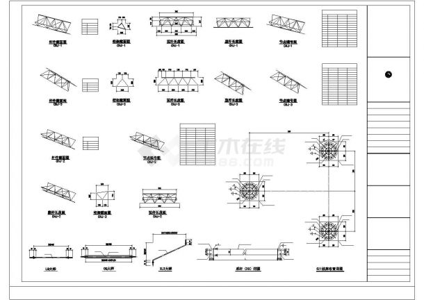 某地区空间管桁架50米跨钢结构设计方案施工CAD图纸-图二