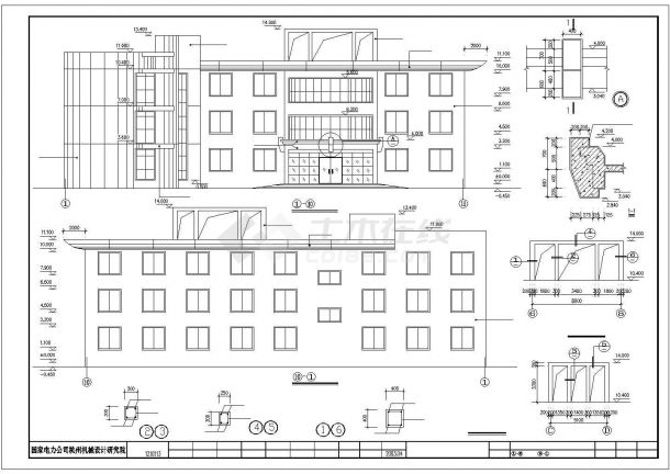 某地区三层办公楼建筑设计方案施工CAD图纸-图二