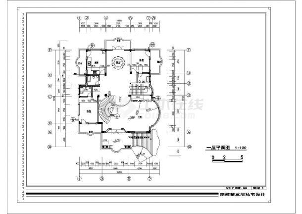 940平米3层框混结构豪华独栋别墅全套建筑设计CAD图纸（含阁楼）-图二