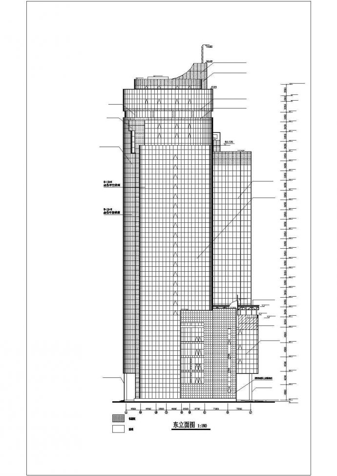 30层框架剪力墙结构商业大厦立剖面设计CAD图纸（含地下2层）_图1