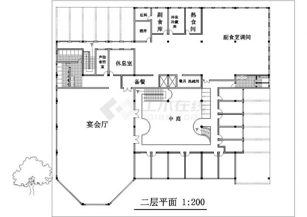 3800平米三层框架结构商务大酒店全套建筑设计CAD图纸-图二