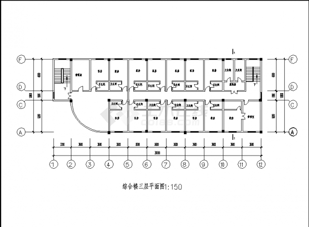天津某3层酒店综合楼建筑设计施工cad图纸-图一