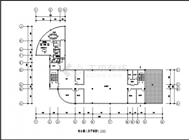 天津某3层酒店综合楼建筑设计施工cad图纸-图二