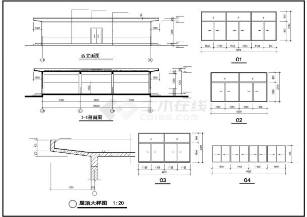 成都某工厂900平米1层砖混结构职工食堂建筑设计CAD图纸-图一