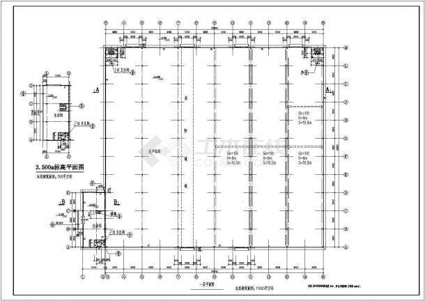 厂房设计_单层1万1平米轻钢结构刹车片公司厂房建施CAD图-图二