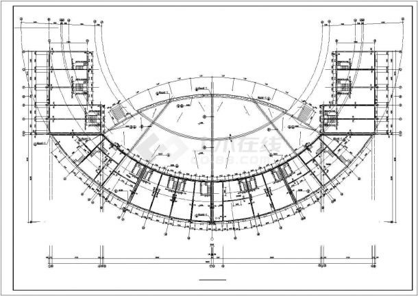 长沙市某高校操场2层框混结构演绎舞台建筑设计CAD图纸-图二