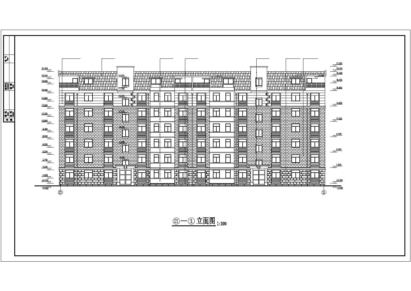 3800平米7层砖混结构住宅楼建筑设计CAD图纸（含阁楼和总平面图）