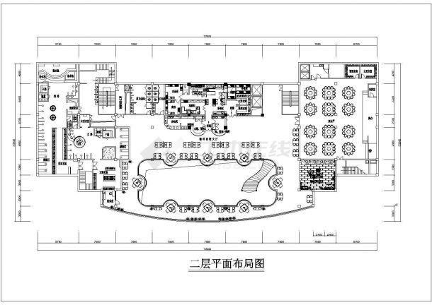 临街3800平米3层框架结构高档餐厅平面装修施工设计CAD图纸-图二